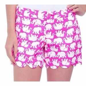 Lilly Pulitzer Buttercup Shorts Pink Tusk In Sun Elephant Scalloped Hem - Size 8
